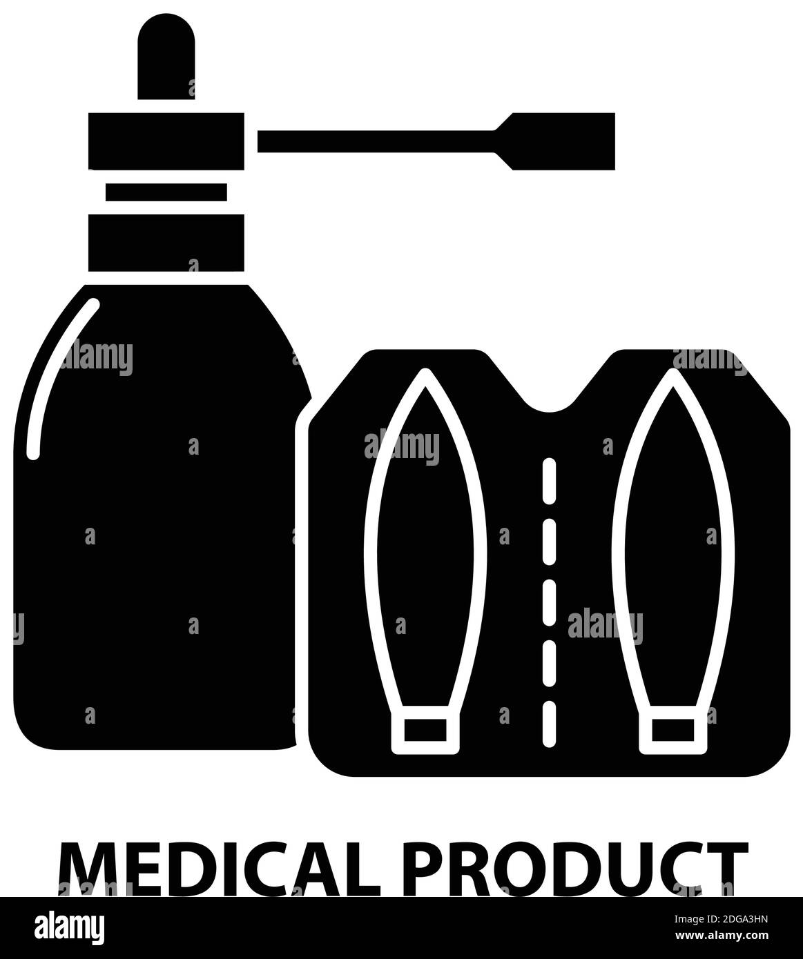 Symbol für medizinische Produkte, schwarzes Vektorzeichen mit bearbeitbaren Striche, Konzeptdarstellung Stock Vektor