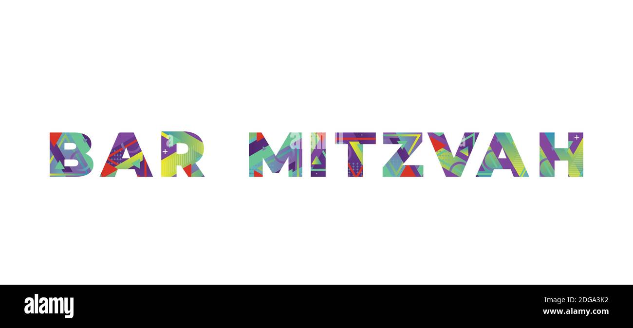 Die Worte BAR MITZWA Konzept in bunten Retro-Formen und Farben Illustration geschrieben. Stockfoto