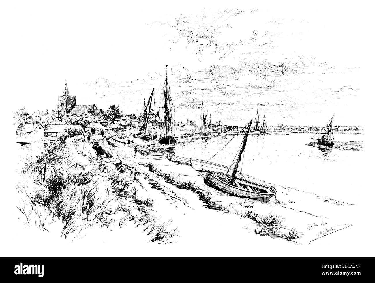 Maldon, Essex, Flussufer, Illustration von Edward William Charlton aus dem Jahr 1896 The Studio an Illustrated Magazine of Fine and Applied Art Stockfoto