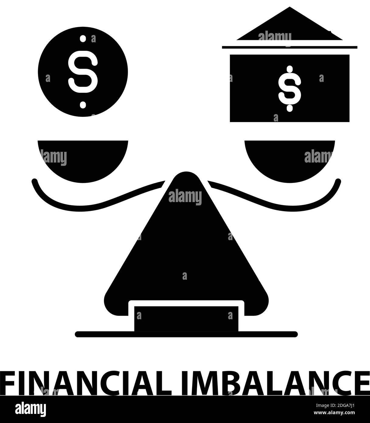 Symbol für finanzielle Ungleichgewichte, schwarzes Vektorzeichen mit bearbeitbaren Konturen, Konzeptdarstellung Stock Vektor