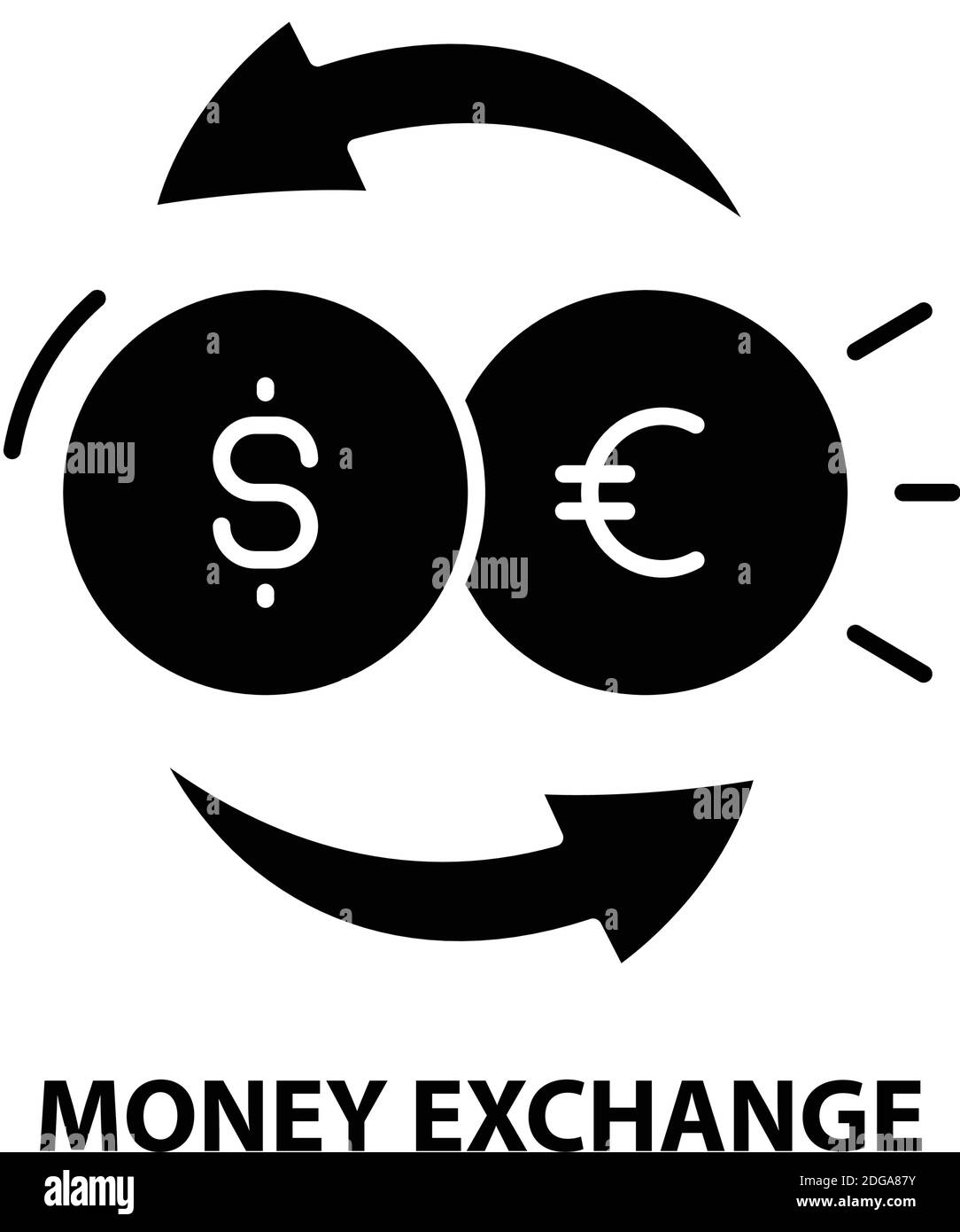 Geldwechselsymbol, schwarzes Vektorzeichen mit editierbaren Striche, Konzeptdarstellung Stock Vektor