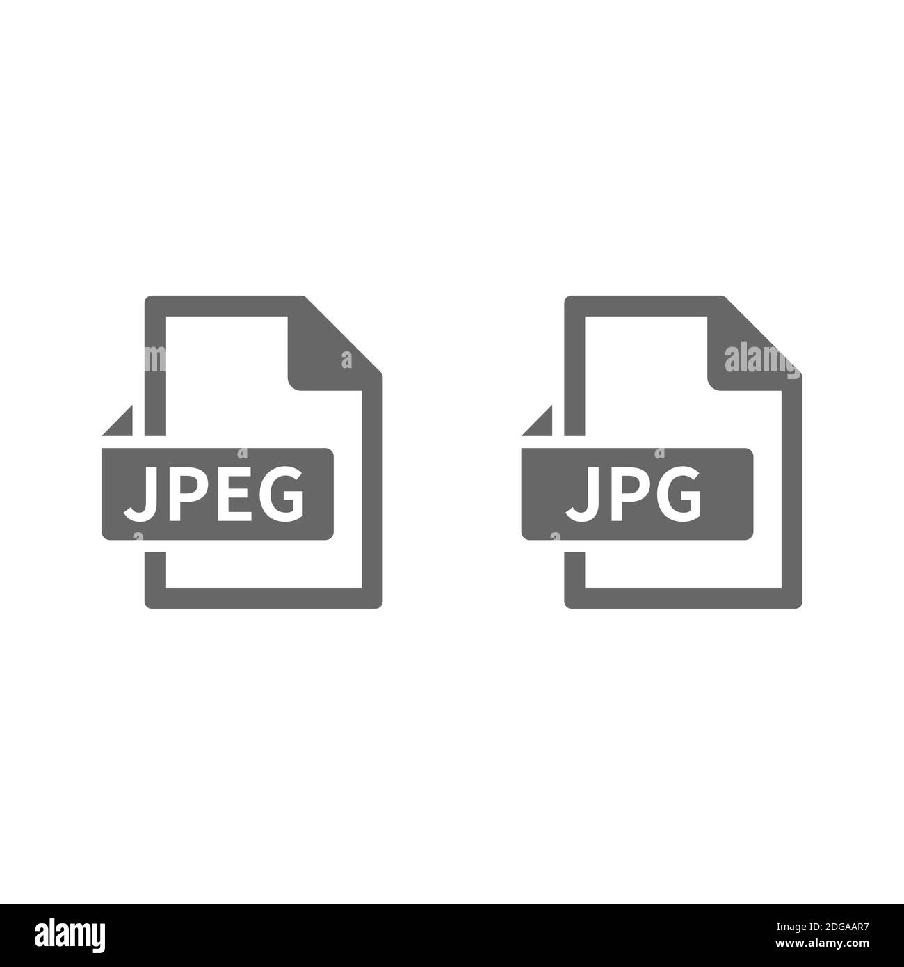 Symbol für JPEG- und JPG-Schaltflächen. Dateiformat schwarzes Vektorsymbol. Stock Vektor
