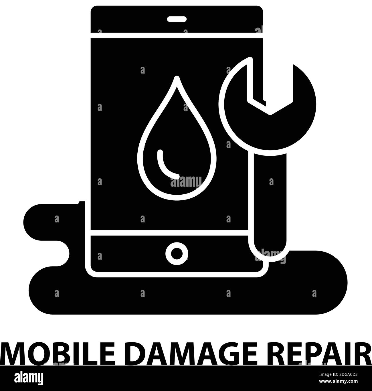 Mobile Schäden Reparatur-Symbol, schwarzes Vektor-Zeichen mit editierbaren Striche, Konzept Illustration Stock Vektor