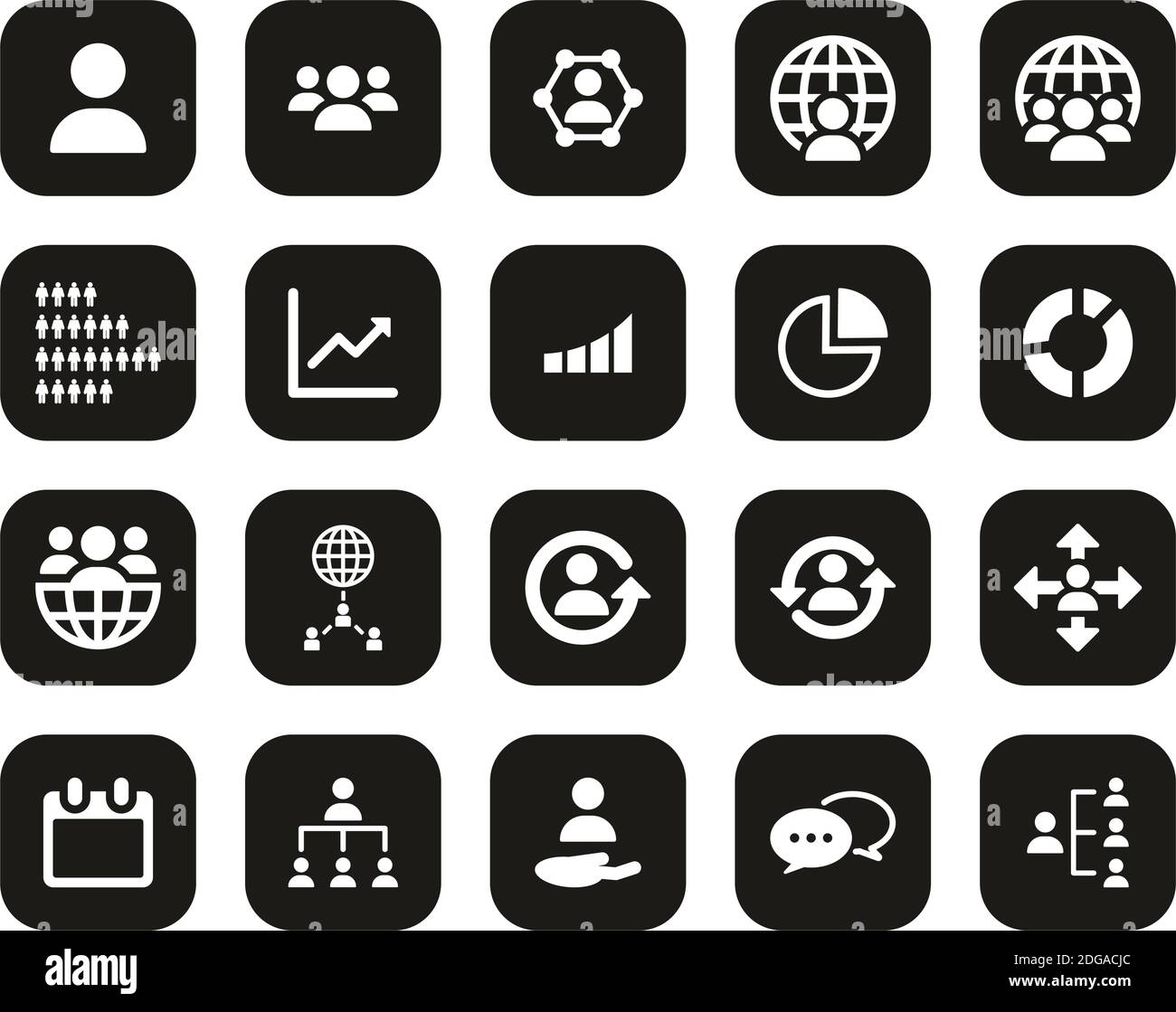 Welt Bevölkerung Icons Weiß Auf Schwarz Flat Design Set Groß Stock Vektor