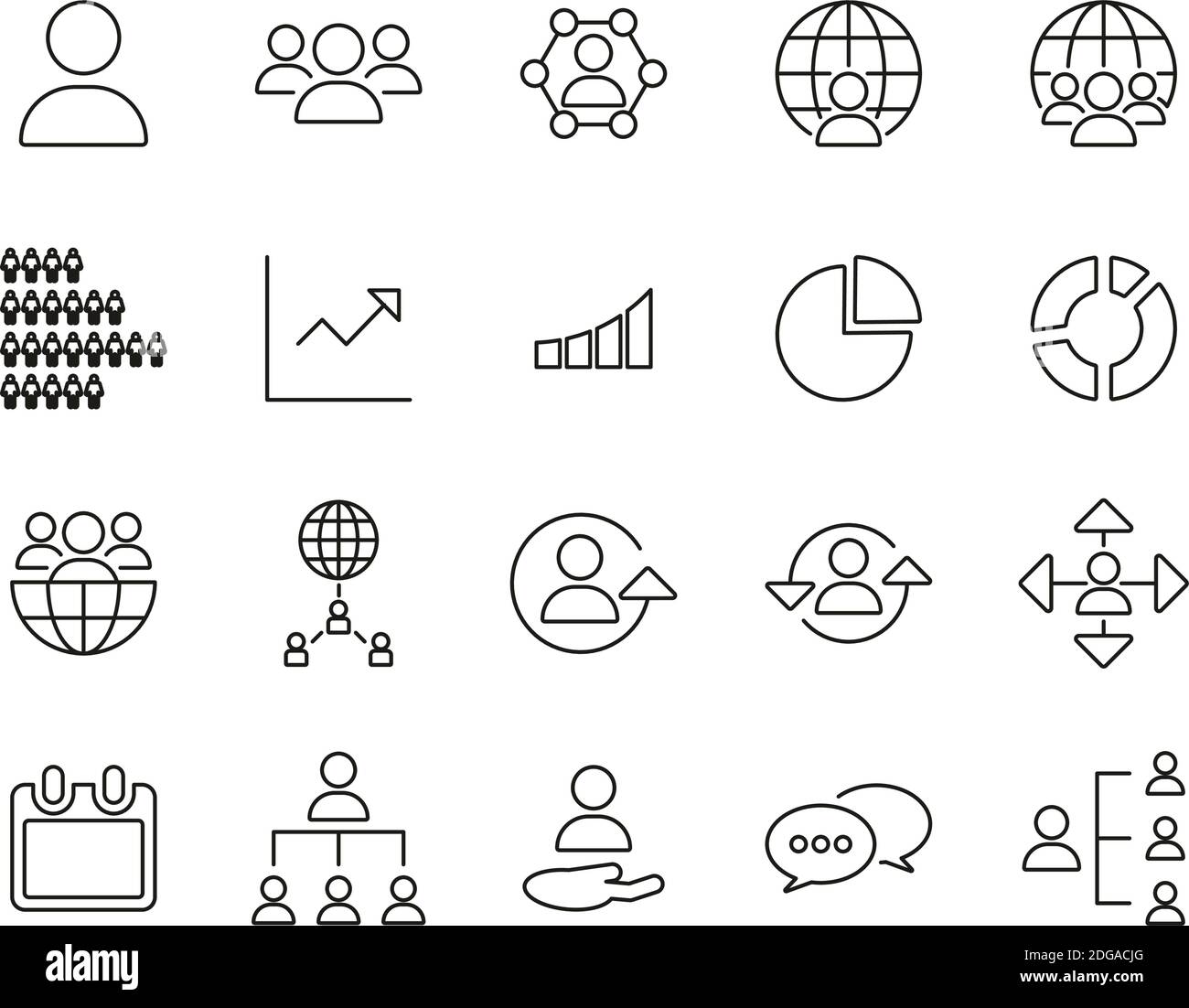 Weltbevölkerung Symbole Black & White Thin Line Set Big Stock Vektor