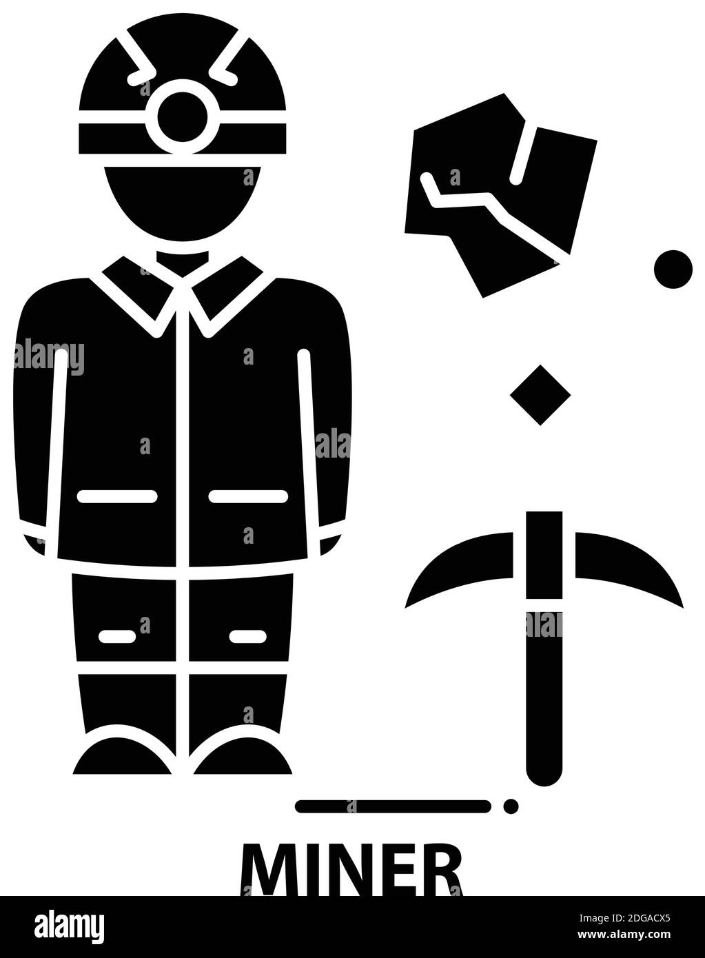 symbol miner, schwarzes Vektorzeichen mit bearbeitbaren Konturen, Konzeptdarstellung Stock Vektor