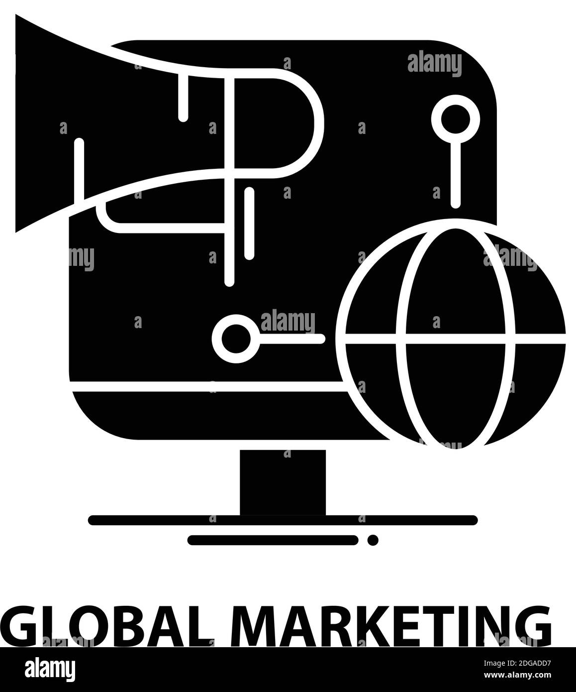 Symbol für globales Marketing-Management, schwarzes Vektorzeichen mit editierbaren Konturen, Konzeptdarstellung Stock Vektor