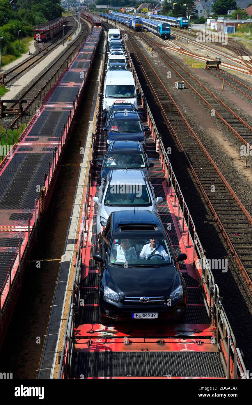 Autozug, Autoreisezug, Sylt Shuttle als Verbindung der Insel Sylt mit dem Festland, Sylt, Nordfriesische Inseln, Nordfriesland, Schleswig-Holstein, De Stockfoto