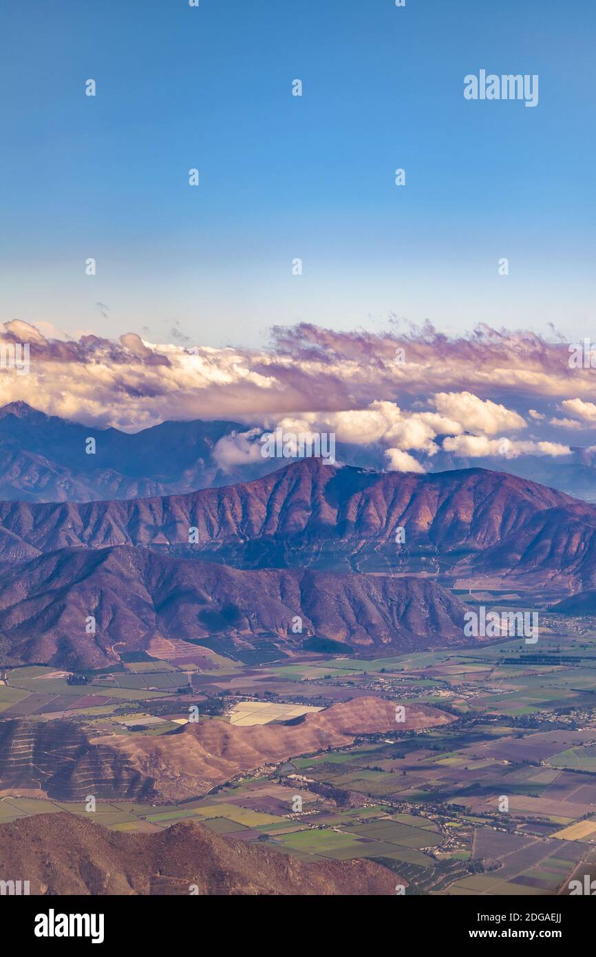 Chilenischer Andenberg, Luftaussicht Stockfoto