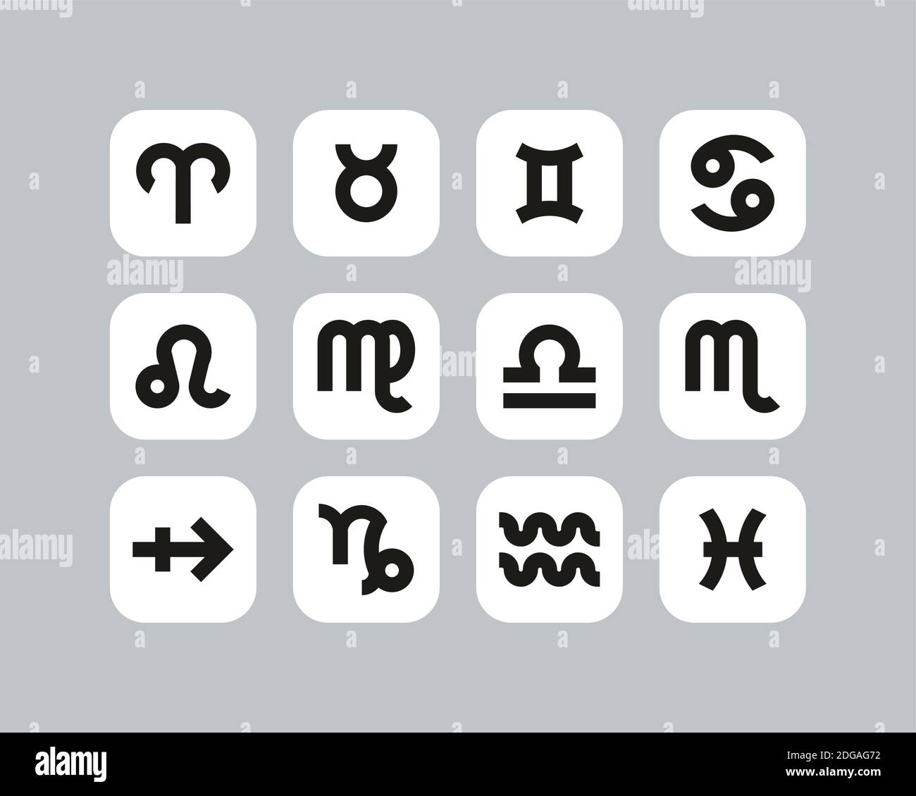 Sternzeichen Symbole Schwarz & Weiß Flat Design Set Groß Stock Vektor
