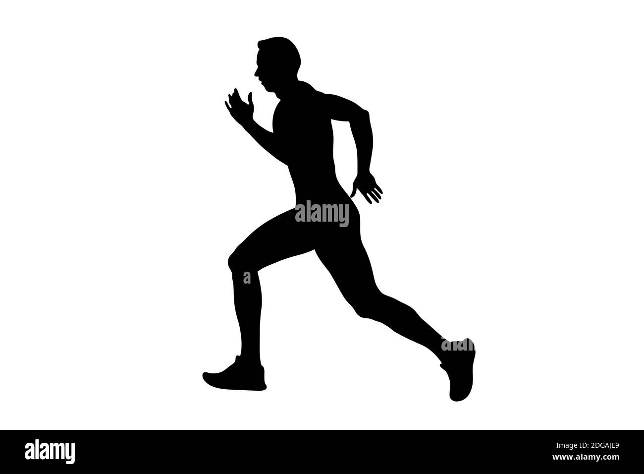 Schwarze Silhouette Mann Läufer laufen auf weißem Hintergrund Stockfoto