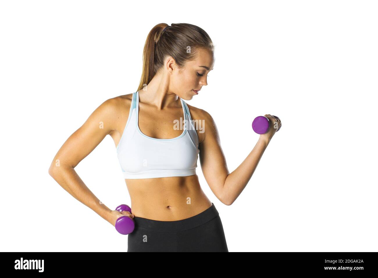 Wunderschöne Brünette Fitness-Modell arbeiten in EINEM Studio-Umgebung Stockfoto