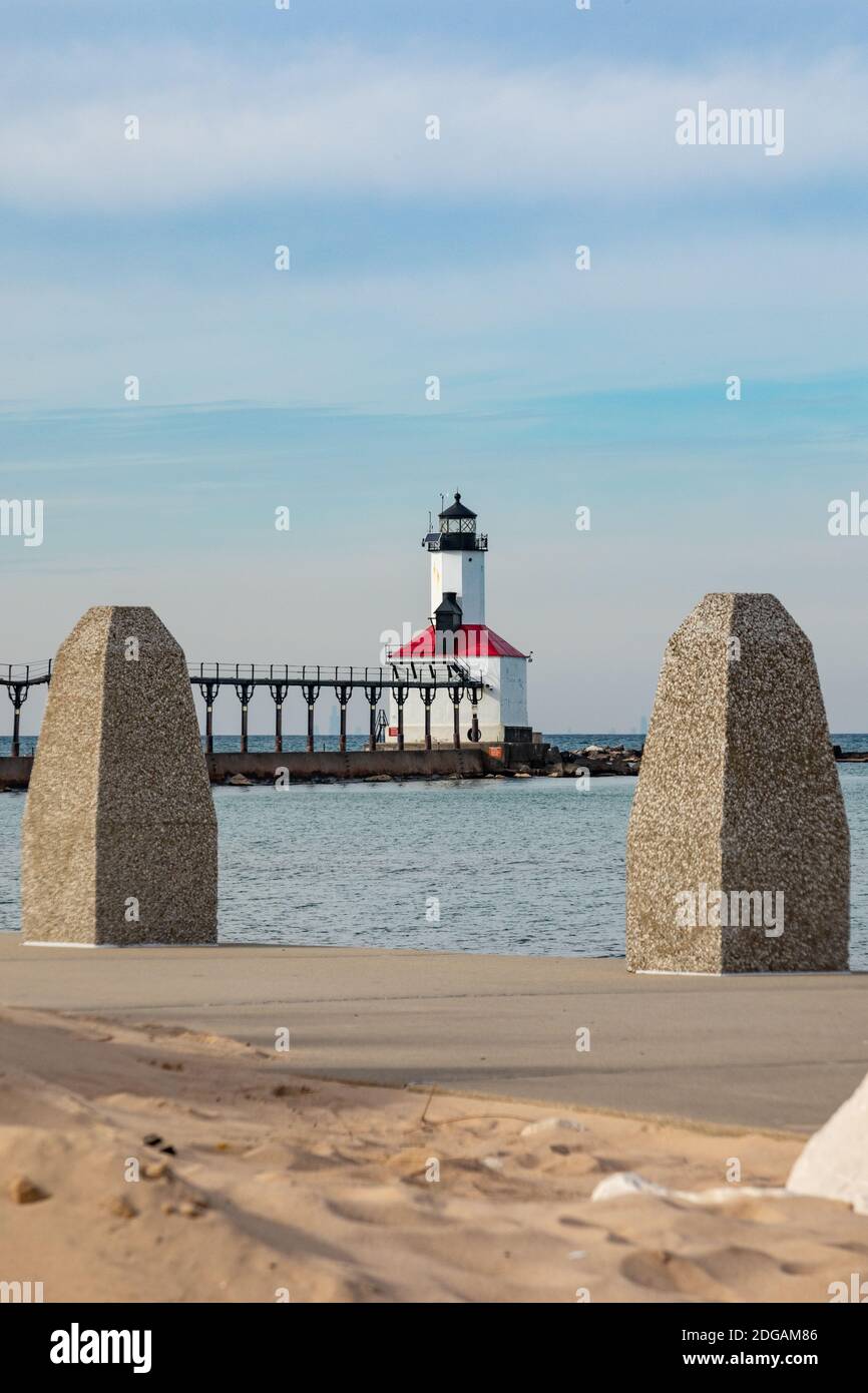 Breakwater Leuchtturm, Michigan City Stockfoto