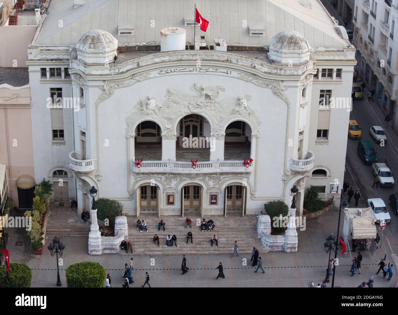 Luftaufnahme eines Unterhaltungsgebäudes, Theater Municipal De Tunis, Avenue Habib Bourguiba, Tunis, Tunesien Stockfoto