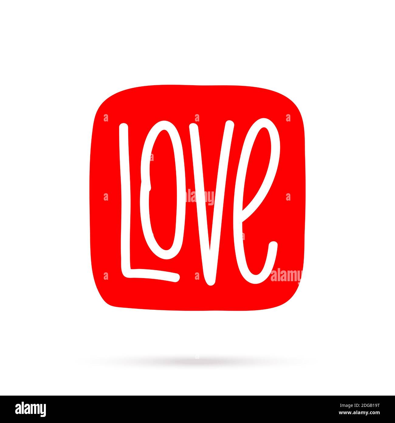 Rotes Vektor-Symbol, mit LIEBE Text, isoliert auf dem weißen Hintergrund. Love Logo mit handgeschriebener Schrift. Einfaches Symbol, für romantische Design-Dekoration. Stock Vektor