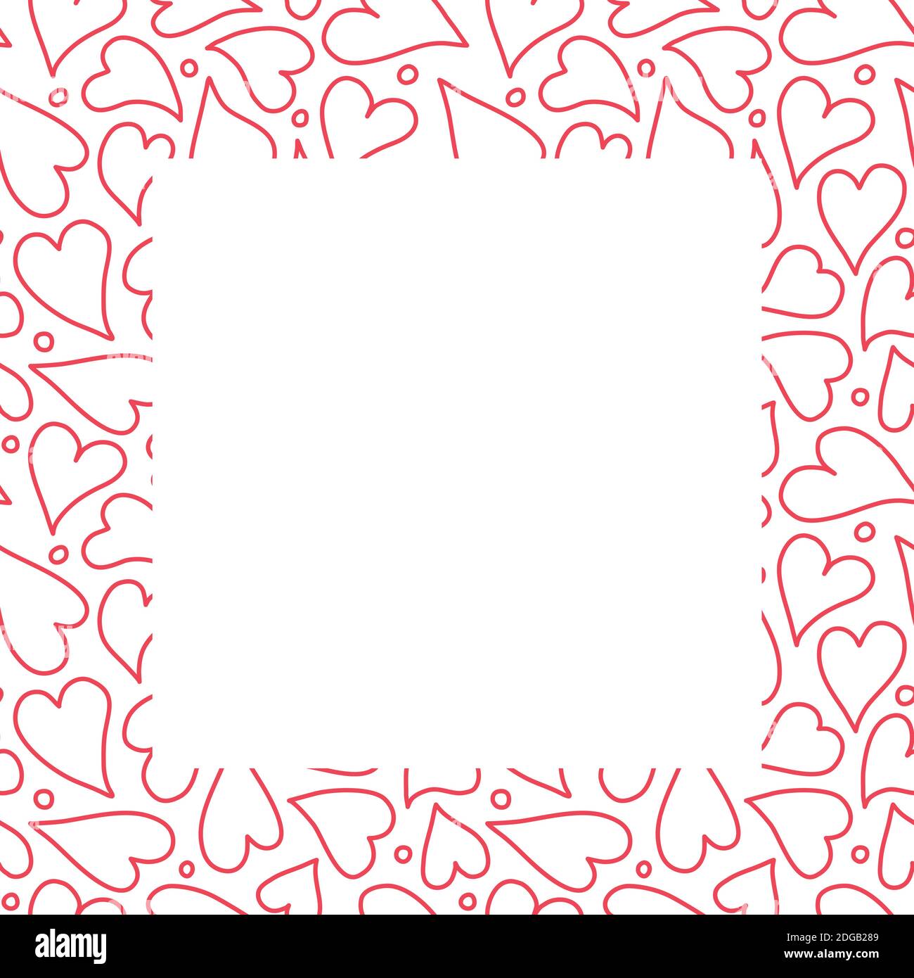 Herz Rahmen Rahmen Design Hintergrund, Hand gezeichnet rot umrandeten Herzen  in einem quadratischen umgeben. Vektorvorlage Stock-Vektorgrafik - Alamy
