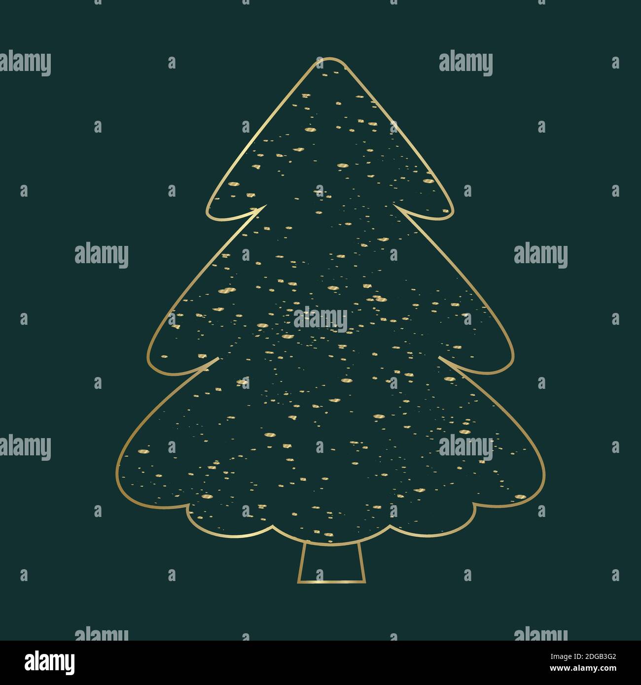 Weihnachtsbaum. Goldfichte isoliert auf grünem Hintergrund. Frohe Weihnachten und Frohes neues Jahr. Vektor-Illustration von Tanne oder Kiefer. Schnee wie Glitzer. Stock Vektor