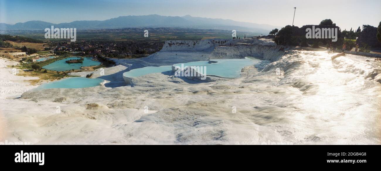 Heiße Quellen und Travertin-Becken, Pamukkale, Denizli Provinz, Türkei Stockfoto