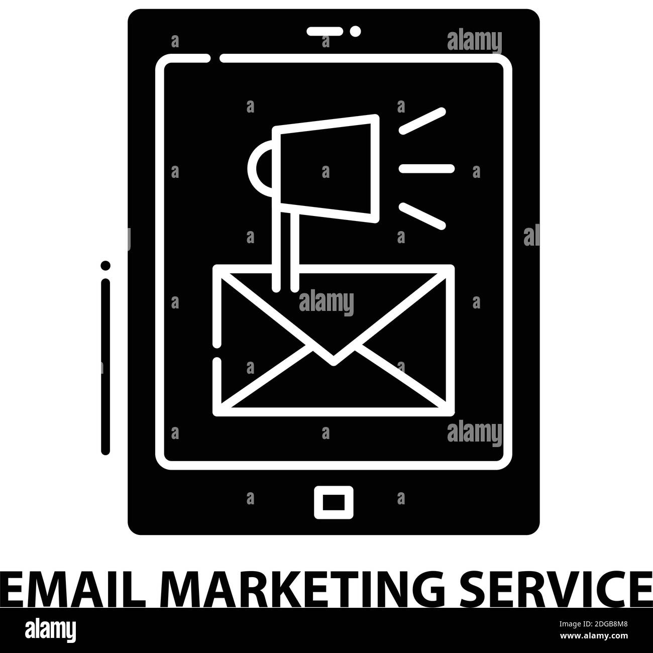 E-Mail-Marketing-Service-Symbol, schwarzes Vektorzeichen mit editierbaren Striche, Konzeptdarstellung Stock Vektor