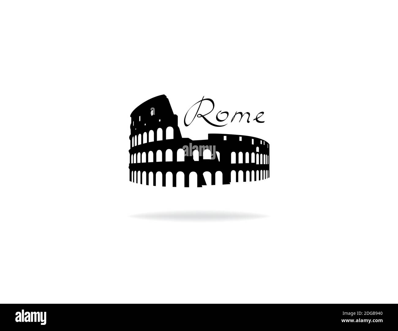 Rom Reise landark Coliseum. Italienische berühmte Place Coliseum Silhouette Ikone mit handgeschriebenen Schriftzug Rom. Stock Vektor