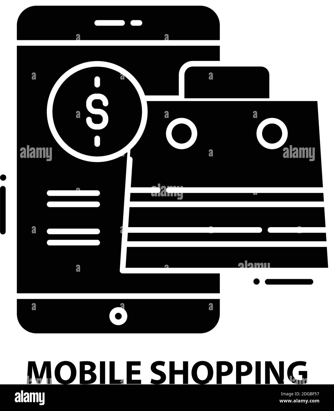 Mobile Shopping Icon, schwarzes Vektorzeichen mit editierbaren Striche, Konzeptdarstellung Stock Vektor