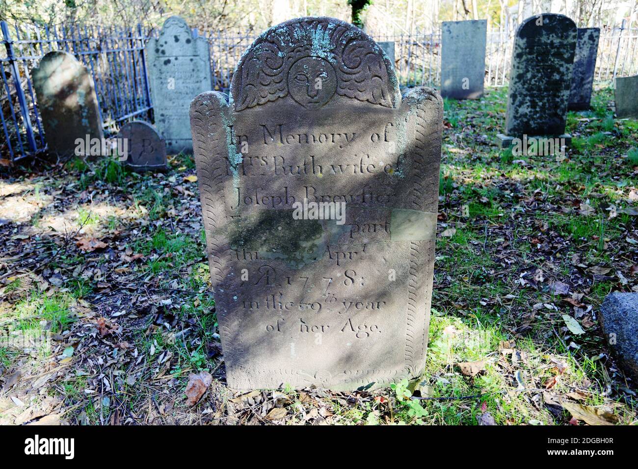 Alter Grabstein Jpeph Brewster Cemetery Setauket Long Island New York Stockfoto