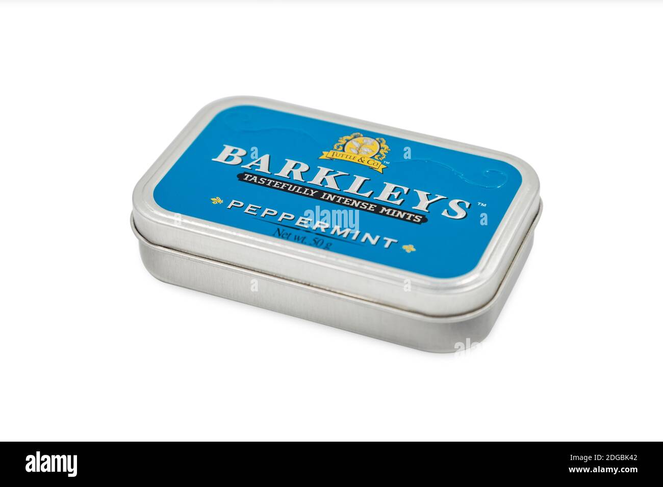 PULA, KROATIEN - 6. DEZEMBER 2020: Eine Schachtel Barkeys Pfefferminzbonbons aus Tuttle & Company renommierten Hersteller in Konfektionen mit einer breiten Palette von hergestellt Stockfoto