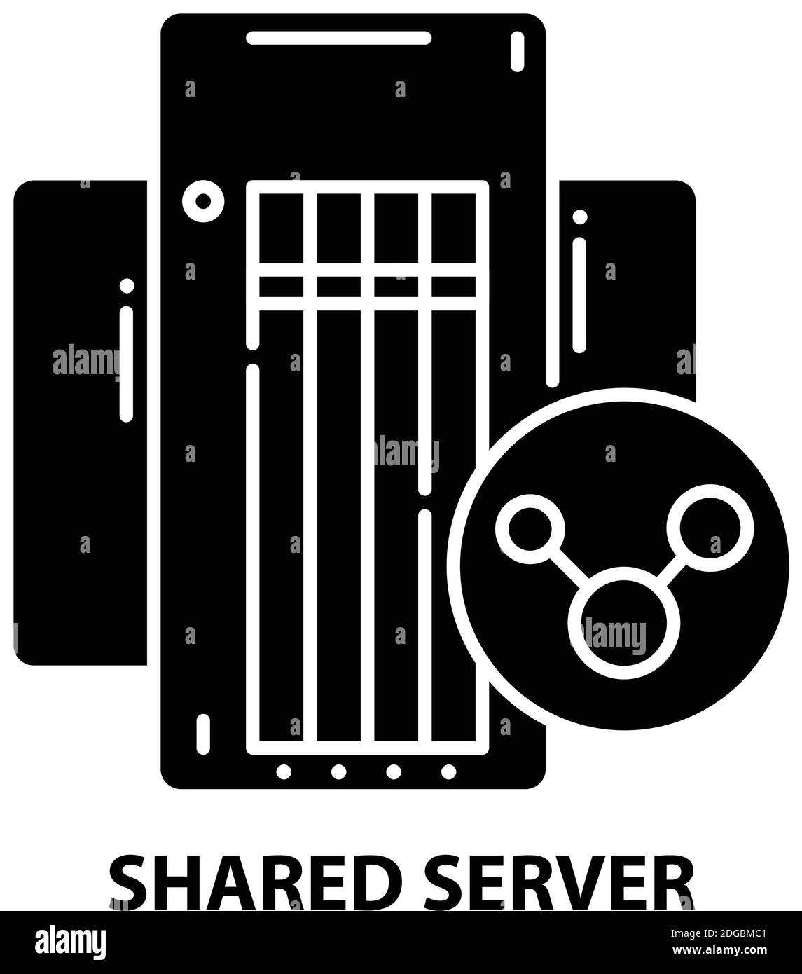 Symbol für gemeinsam genutzten Server, schwarzes Vektorzeichen mit bearbeitbaren Konturen, Konzeptdarstellung Stock Vektor