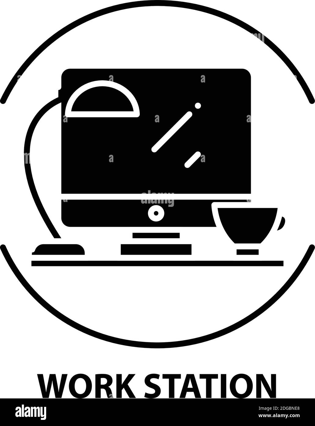Arbeitsplatz-Symbol, schwarzes Vektorzeichen mit editierbaren Konturen, Konzeptdarstellung Stock Vektor