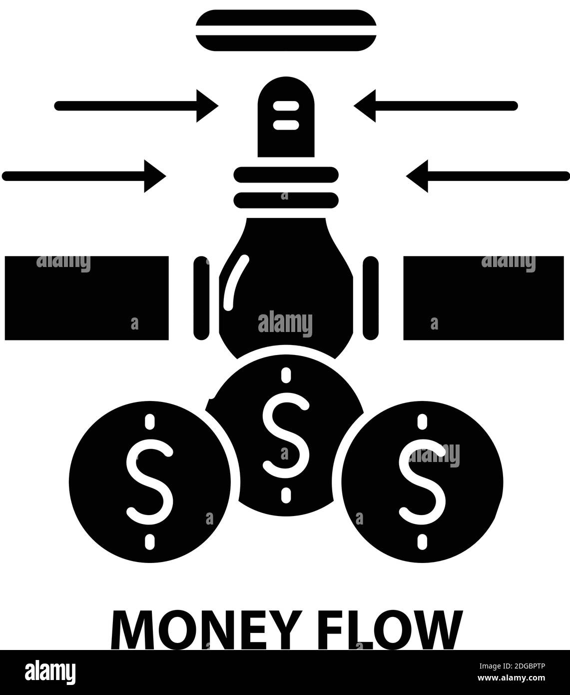 Geldfluss-Symbol, schwarzes Vektorzeichen mit editierbaren Striche, Konzeptdarstellung Stock Vektor