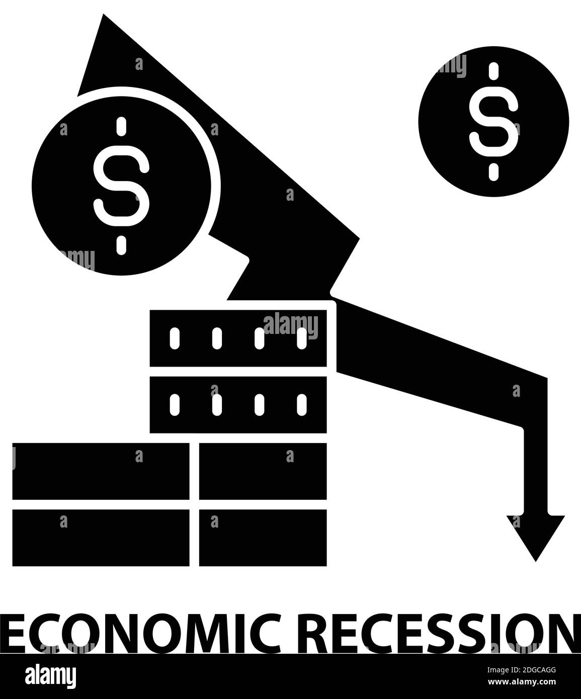 Symbol für wirtschaftliche Rezession, schwarzes Vektorzeichen mit editierbaren Striche, Konzeptdarstellung Stock Vektor