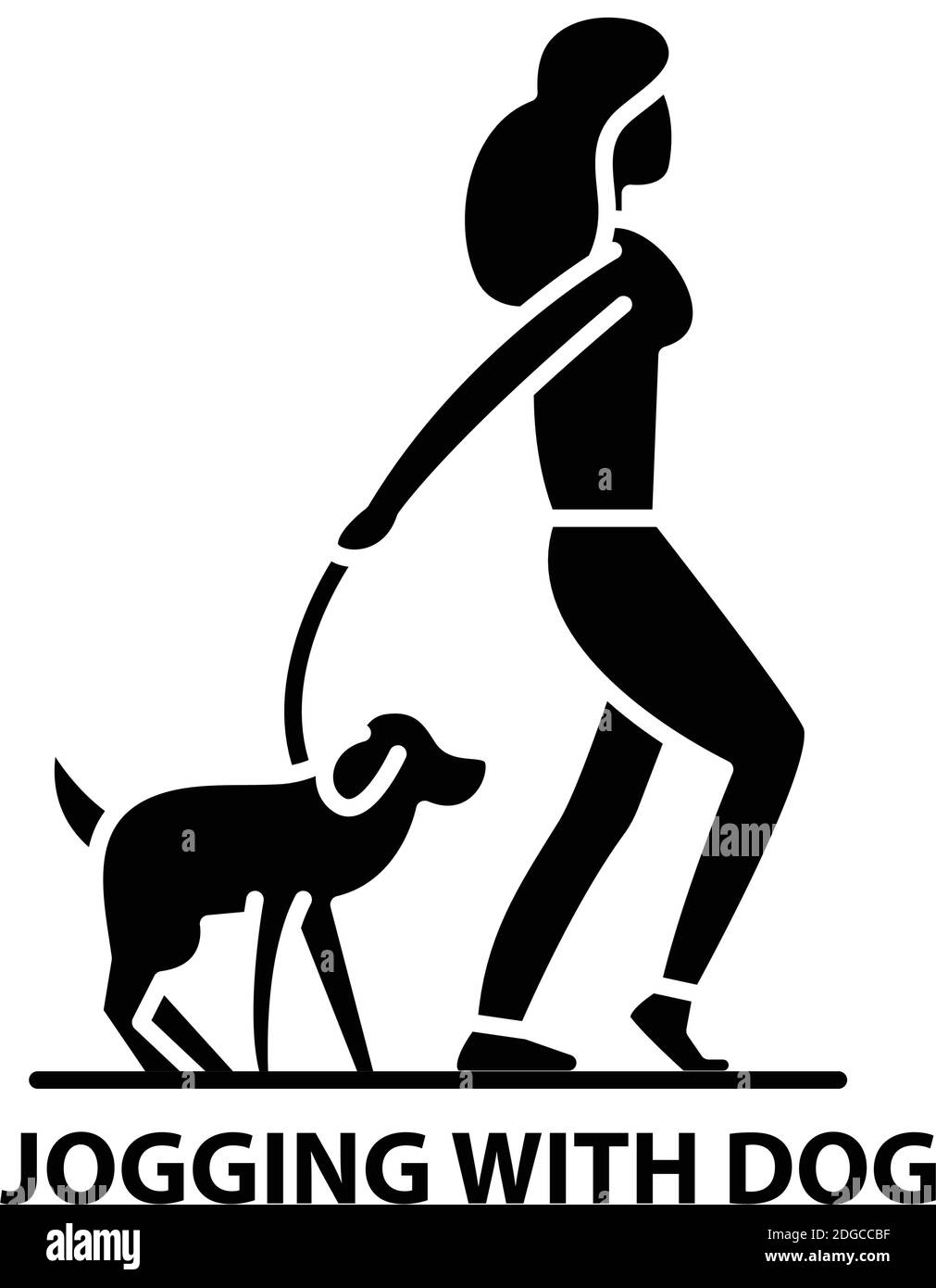 Joggen mit Hund-Symbol, schwarzes Vektorzeichen mit editierbaren Striche, Konzeptdarstellung Stock Vektor