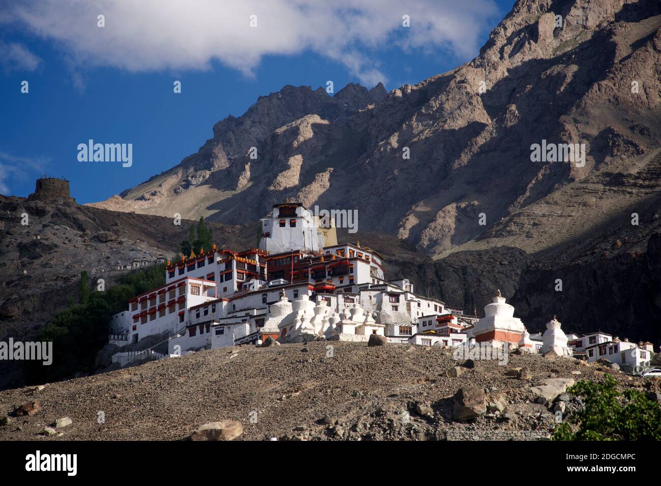 Diskit Kloster auch bekannt als Deskit Gompa oder Diskit Gompa ist das älteste und größte buddhistische Kloster im Nubra Tal. Es gehört zur Gelugpa-Sekte des tibetischen Buddhismus. Ladakh, Jammu und Kaschmir, Indien Stockfoto