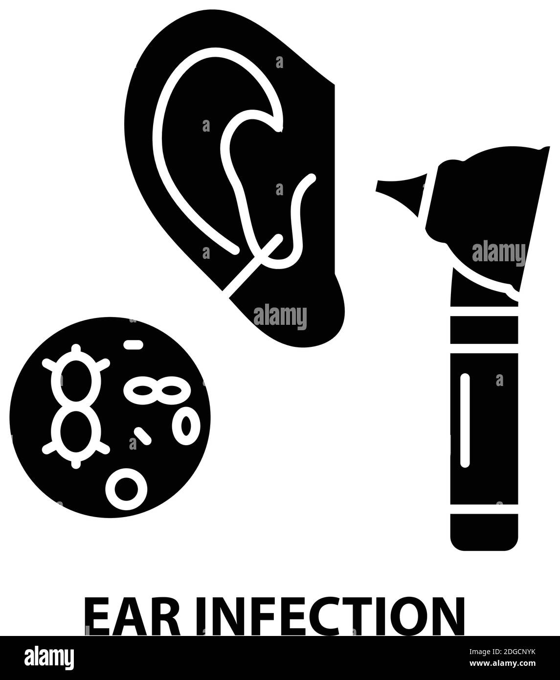 Symbol für Ohrinfektion, schwarzes Vektorzeichen mit bearbeitbaren Konturen, Konzeptdarstellung Stock Vektor