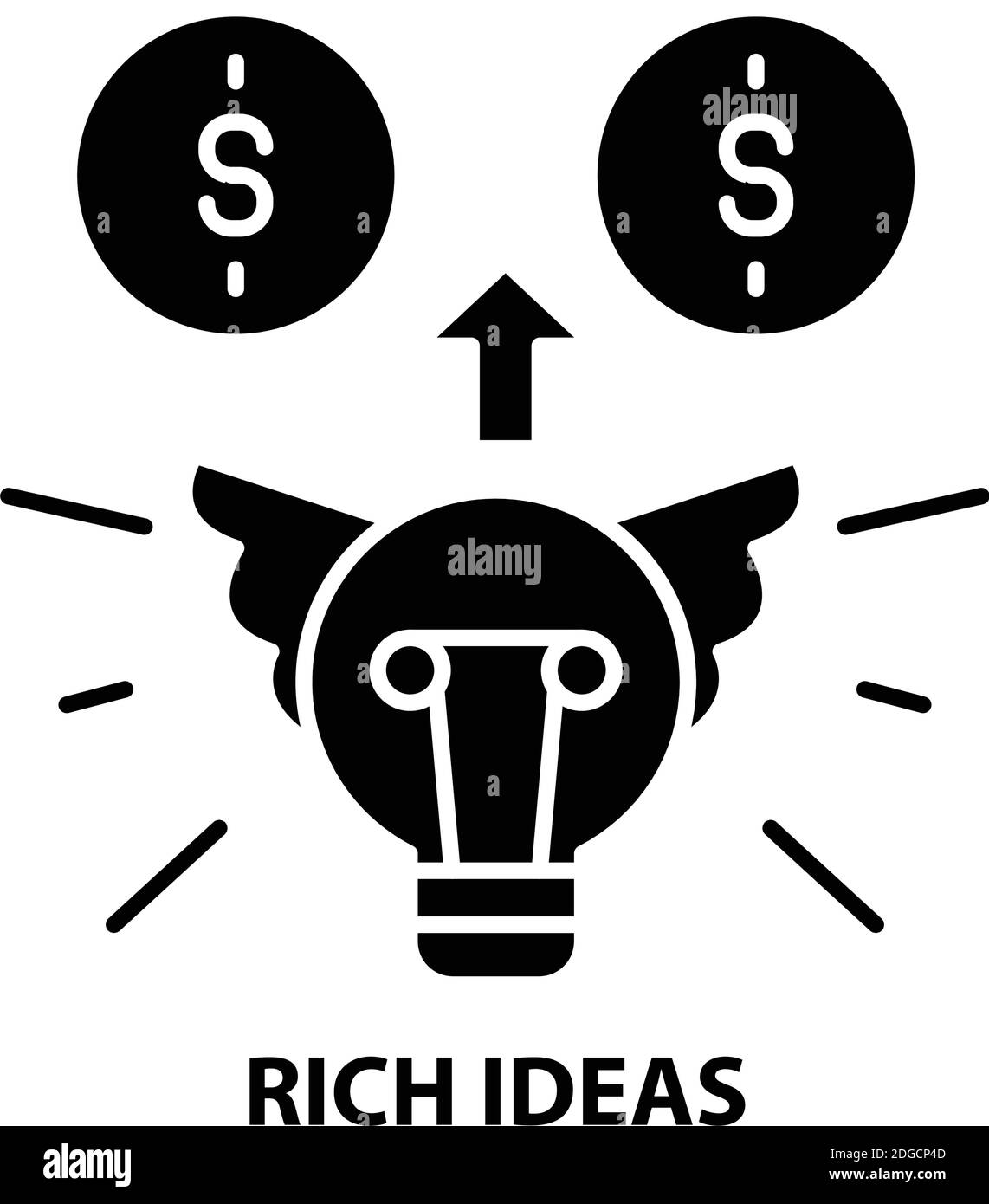 Rich Ideas Icon, schwarzes Vektorzeichen mit editierbaren Konturen, Konzeptdarstellung Stock Vektor