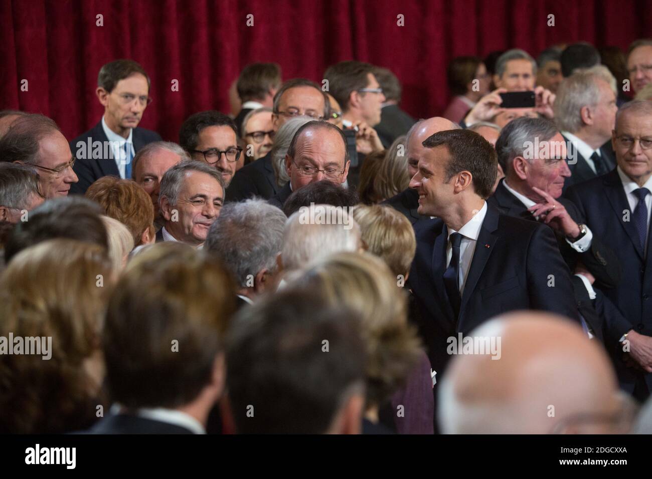 Der französische Präsident Emmanuel Macron während seiner feierlichen Amtseinführung als französischer Präsident in der Salle des Fetes des Präsidentenpalastes Elysee in Paris, Frankreich, am 14. Mai 2017. Foto von Hamilton/Pool/ABACAPRESS.COM Stockfoto