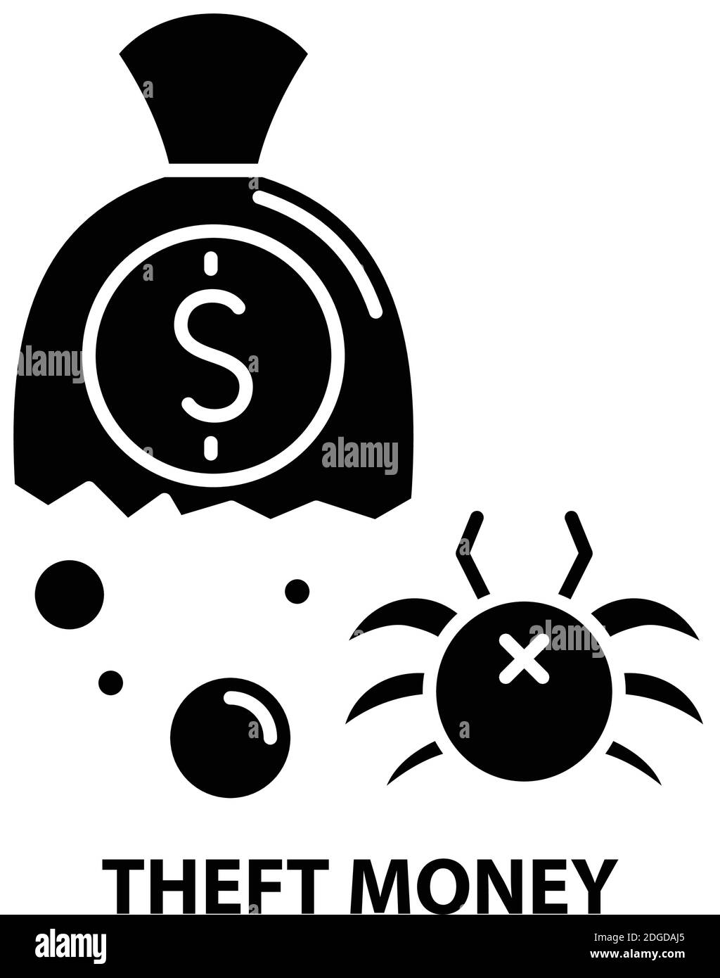 Diebstahlgeld-Symbol, schwarzes Vektorzeichen mit editierbaren Striche, Konzeptdarstellung Stock Vektor