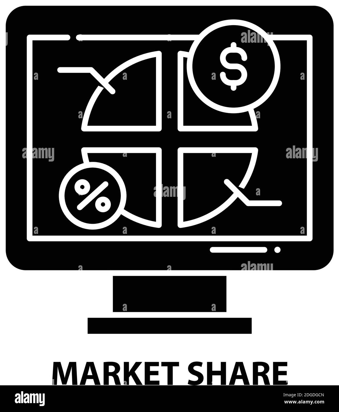 Marktanteilsymbol, schwarzes Vektorzeichen mit editierbaren Konturen, Konzeptdarstellung Stock Vektor