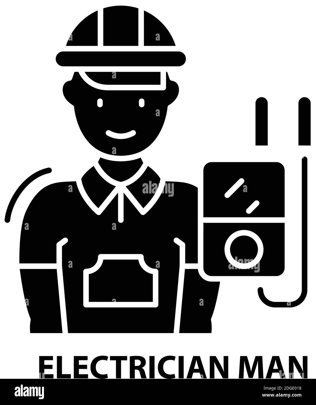 Elektriker Mann-Symbol, schwarzes Vektorzeichen mit editierbaren Striche, Konzeptdarstellung Stock Vektor