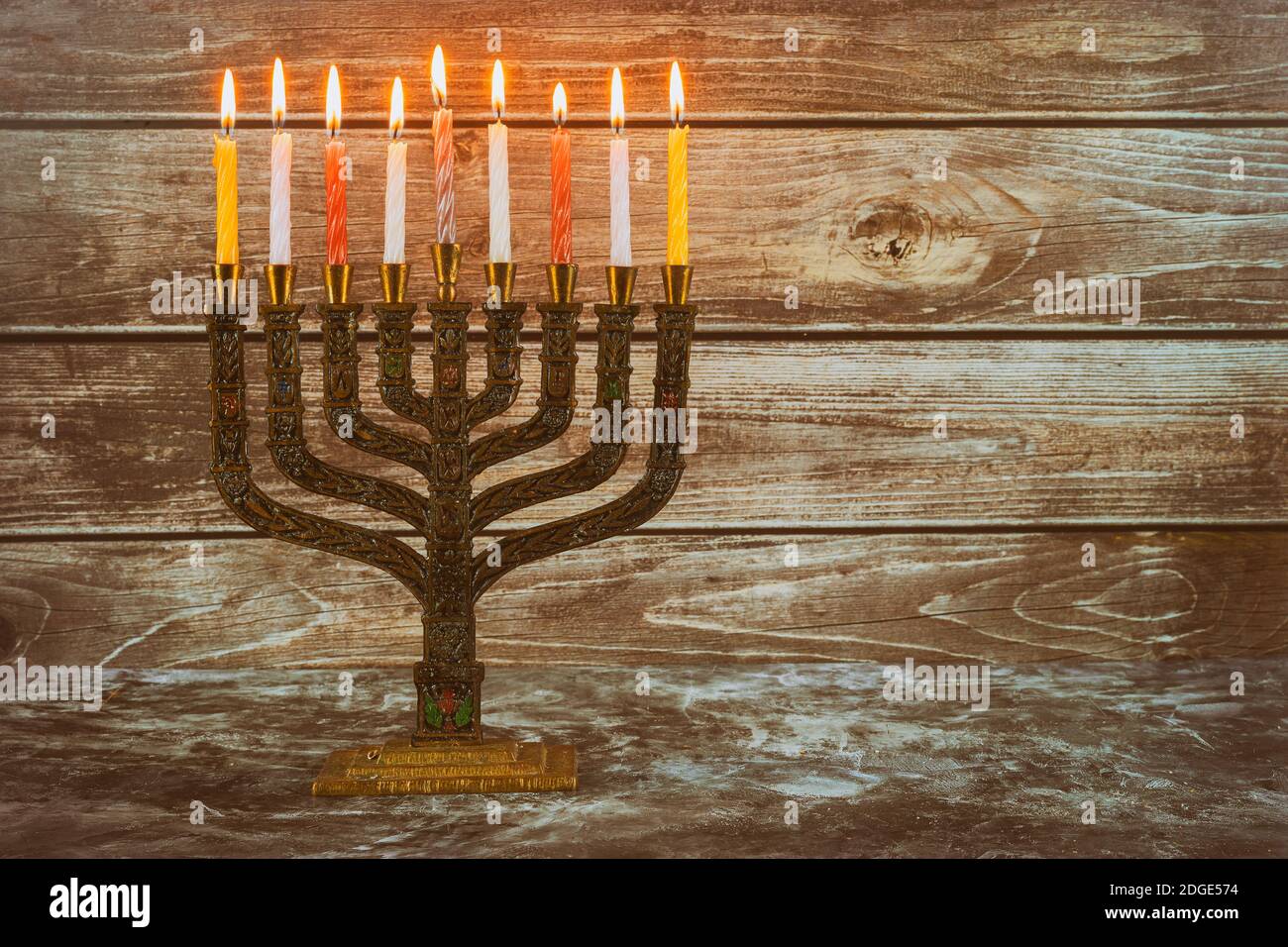 Chanukah Menorah Chanukiah jüdische Feiertag Hintergrund Stockfoto