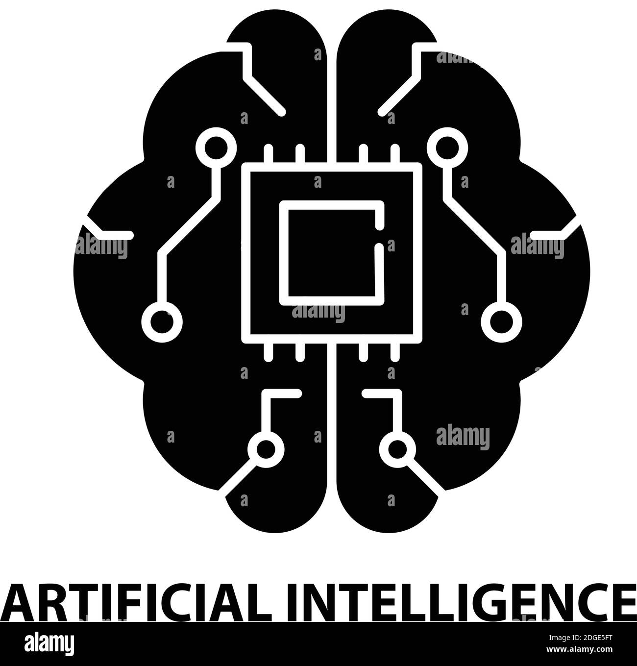 Künstliche Intelligenz Gehirn-Symbol, schwarz Vektor-Zeichen mit editierbaren Striche, Konzept Illustration Stock Vektor