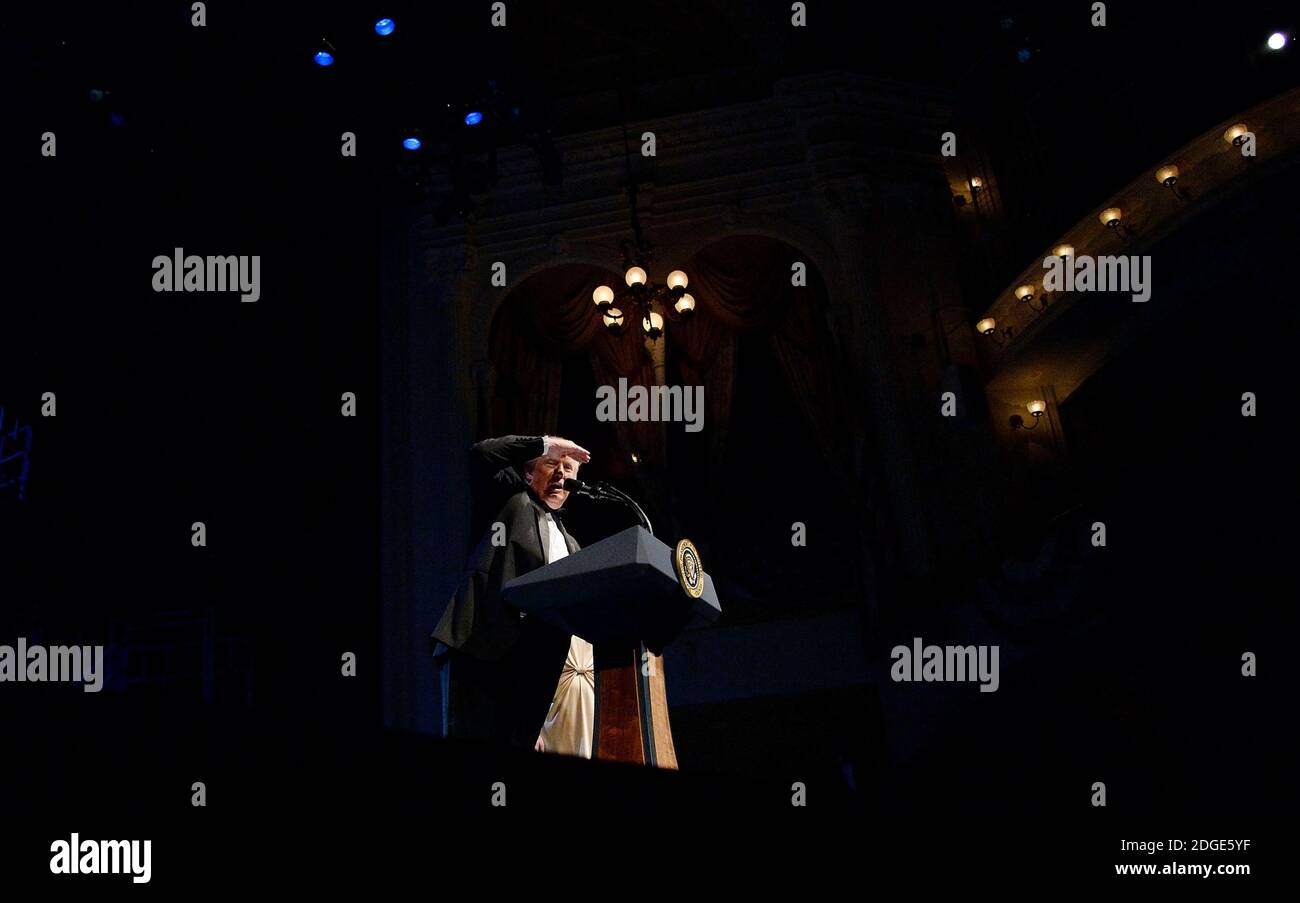 Präsident Donald Trump spricht während der jährlichen Gala im Ford’s Theatre zu Ehren des Vermächtnisses von Präsident Abraham Lincoln am 4. Juni 2017 in Washington, DC. Foto von Olivier Douliery/Sipa USA Stockfoto