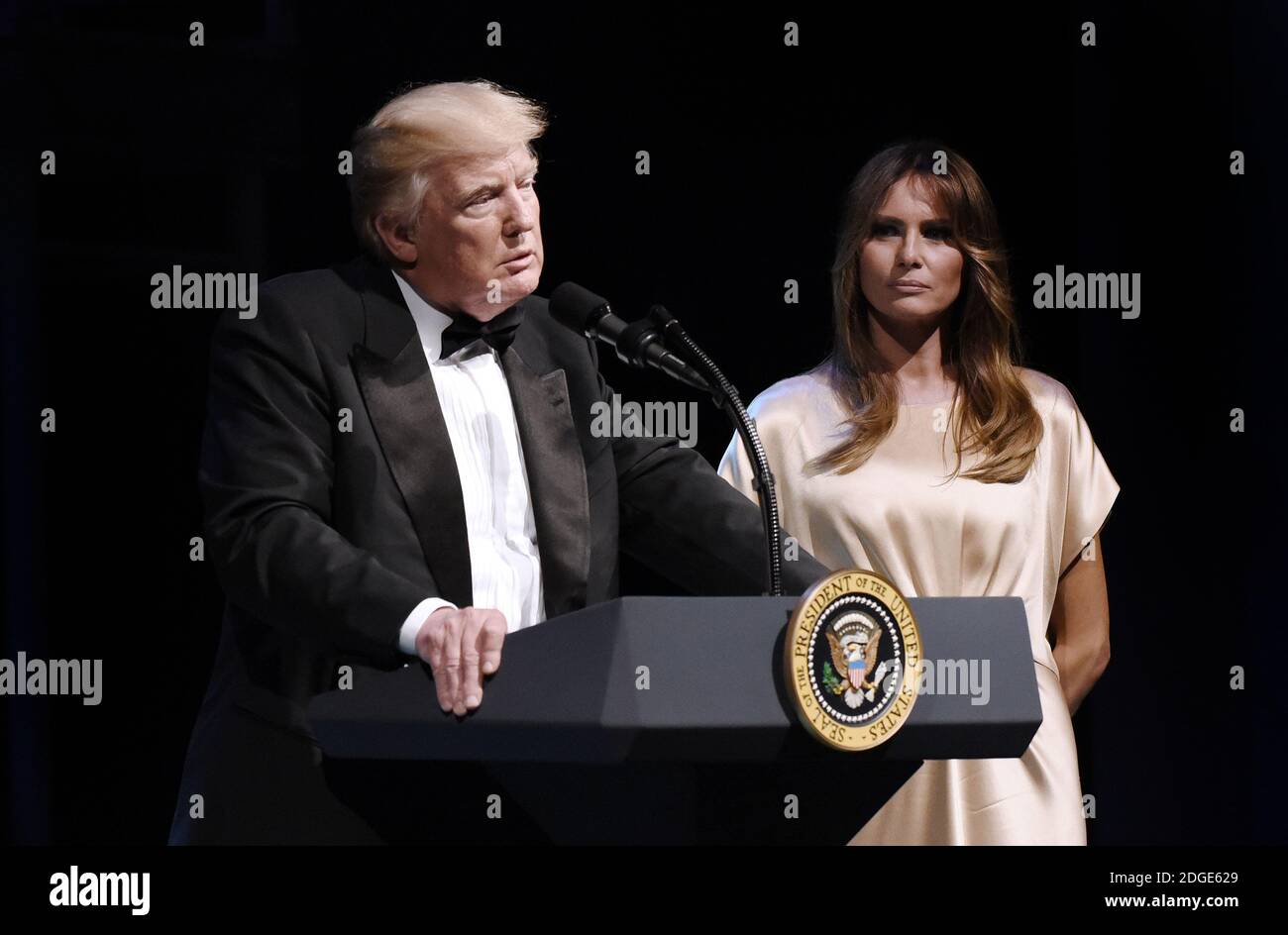 Präsident Donald Trump spricht während der jährlichen Gala im Ford’s Theatre zu Ehren des Vermächtnisses von Präsident Abraham Lincoln am 4. Juni 2017 in Washington, DC. Foto von Olivier Douliery/Sipa USA Stockfoto