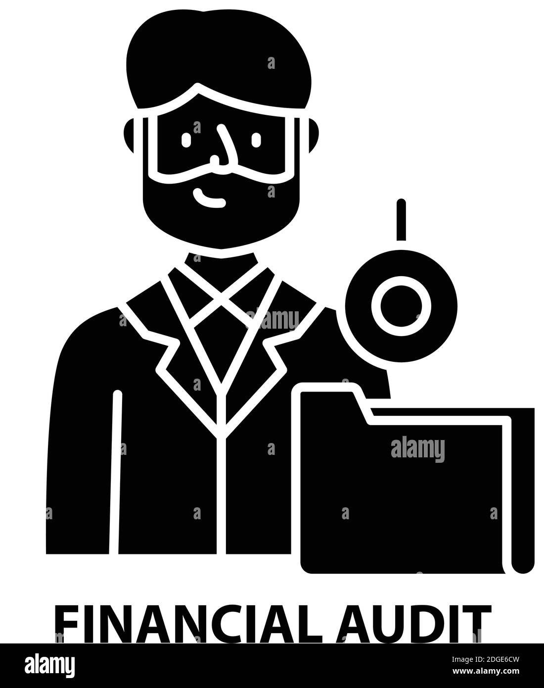 Finanzaudit-Symbol, schwarzes Vektorzeichen mit editierbaren Konturen, Konzeptdarstellung Stock Vektor