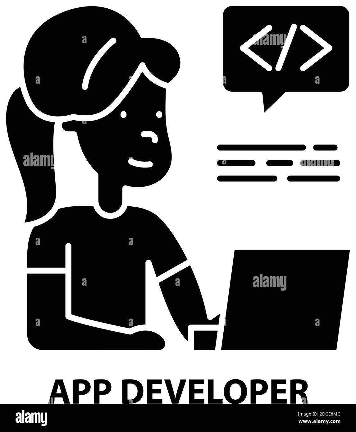 App-Entwickler-Symbol, schwarzes Vektorzeichen mit editierbaren Striche, Konzeptdarstellung Stock Vektor