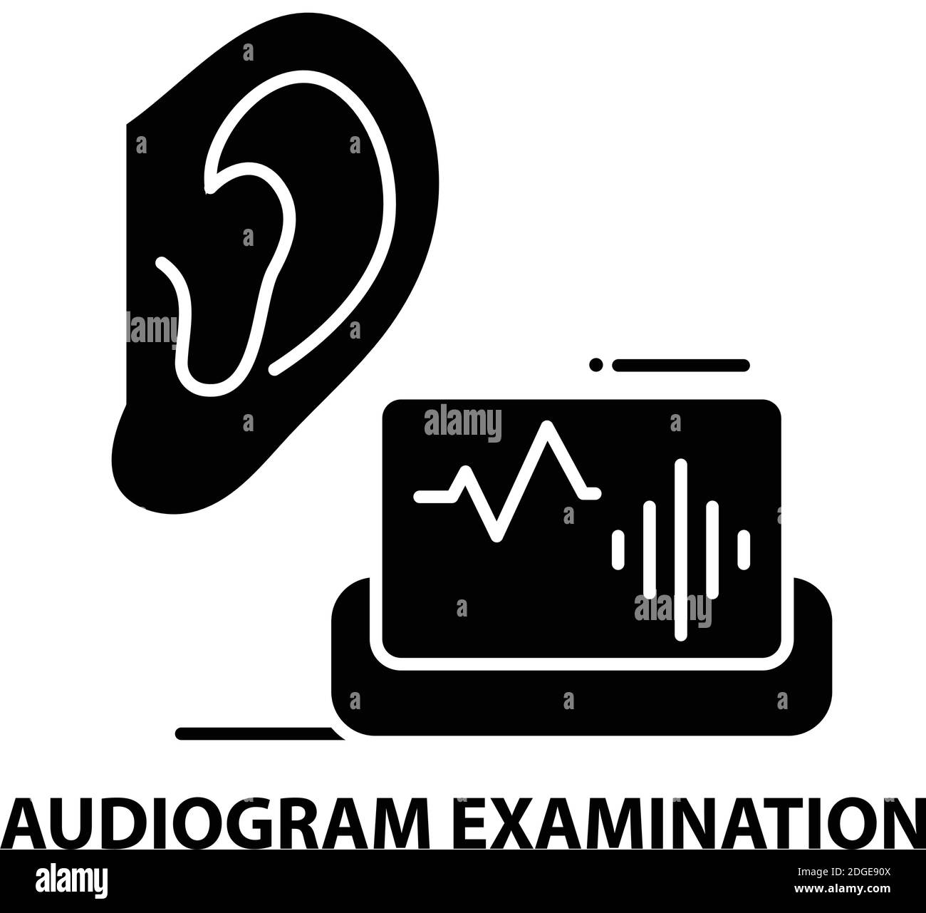 Symbol für die Untersuchung des Audiogramms, schwarzes Vektorzeichen mit bearbeitbaren Konturen, Konzeptdarstellung Stock Vektor