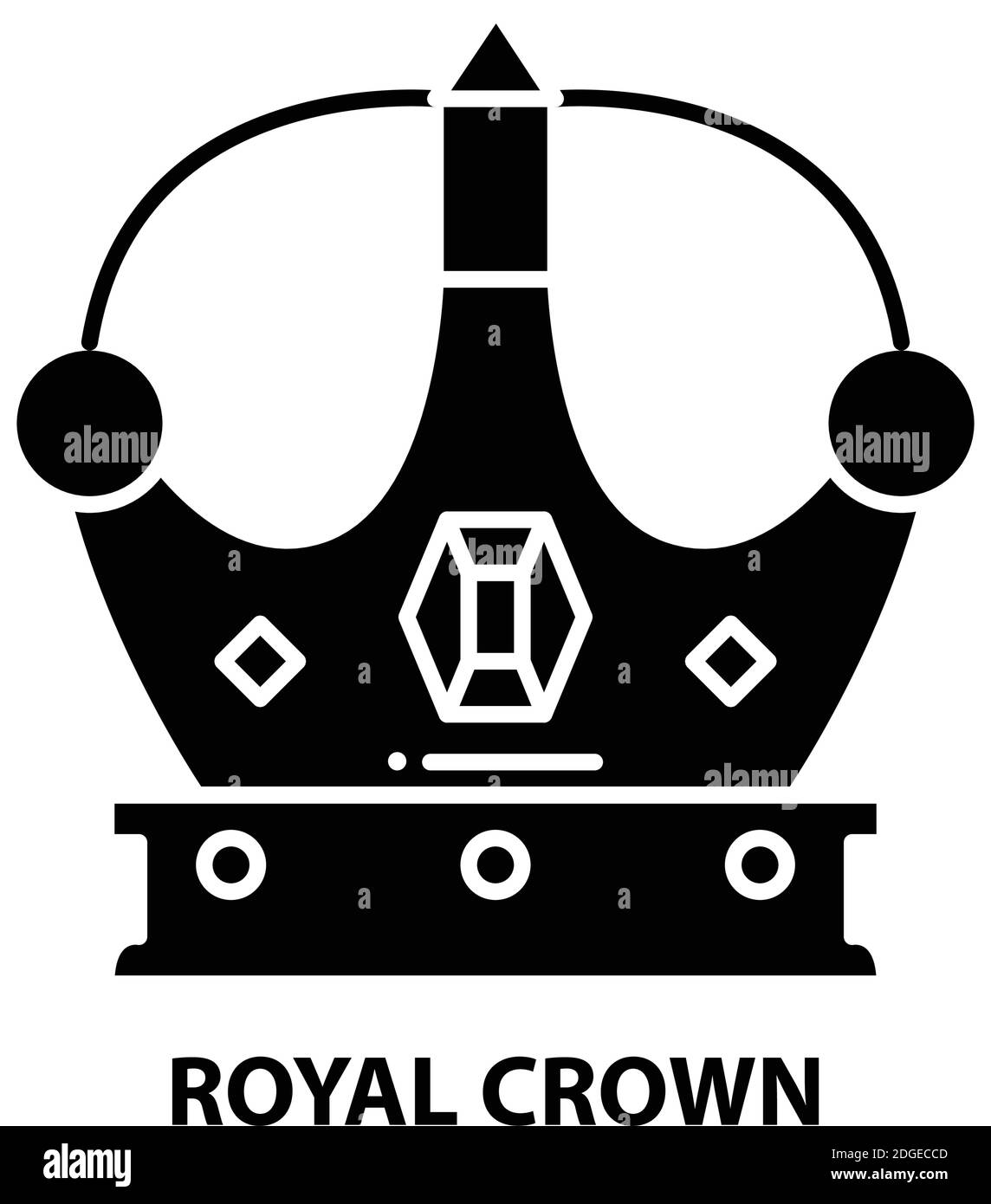 königliche Krone Symbol, schwarzes Vektor-Zeichen mit editierbaren Striche, Konzept Illustration Stock Vektor