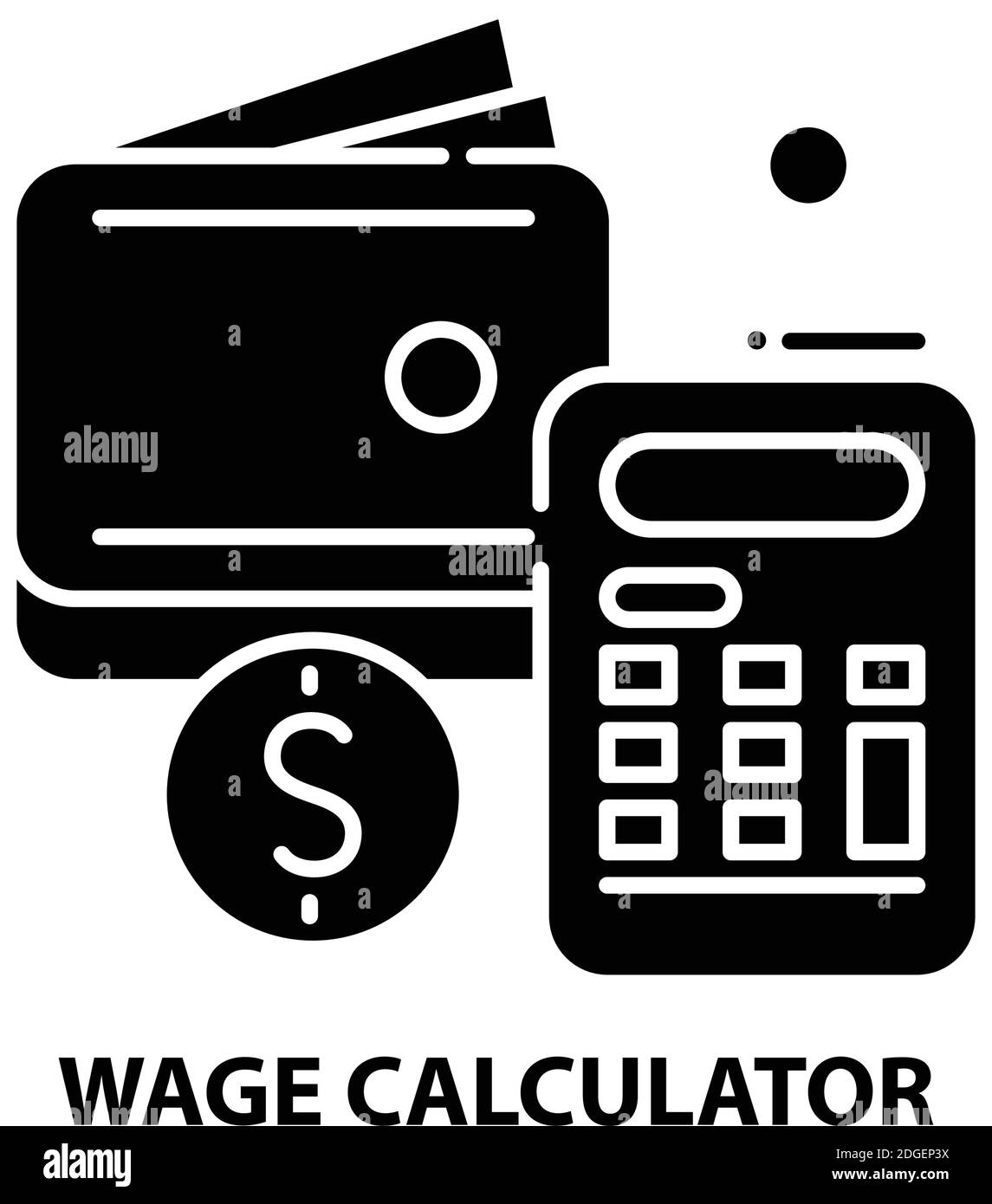 Lohnrechner-Symbol, schwarzes Vektorzeichen mit bearbeitbaren Striche, Konzeptdarstellung Stock Vektor