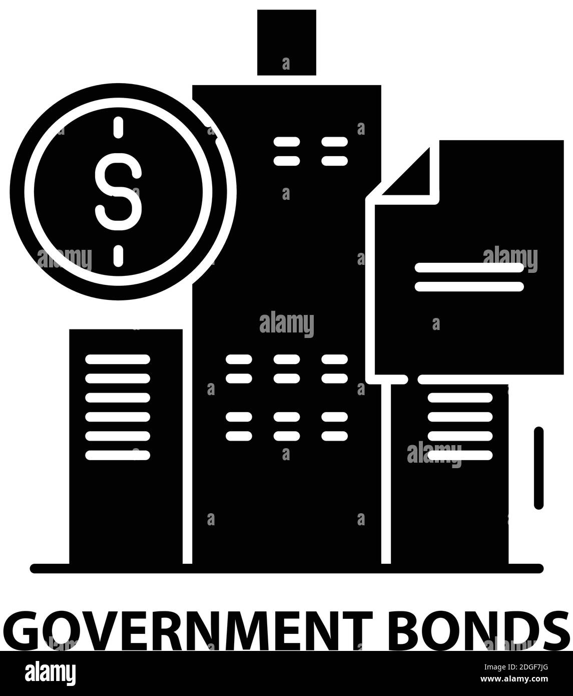 Symbol für Staatsanleihen, schwarzes Vektorzeichen mit editierbaren Striche, Konzeptdarstellung Stock Vektor