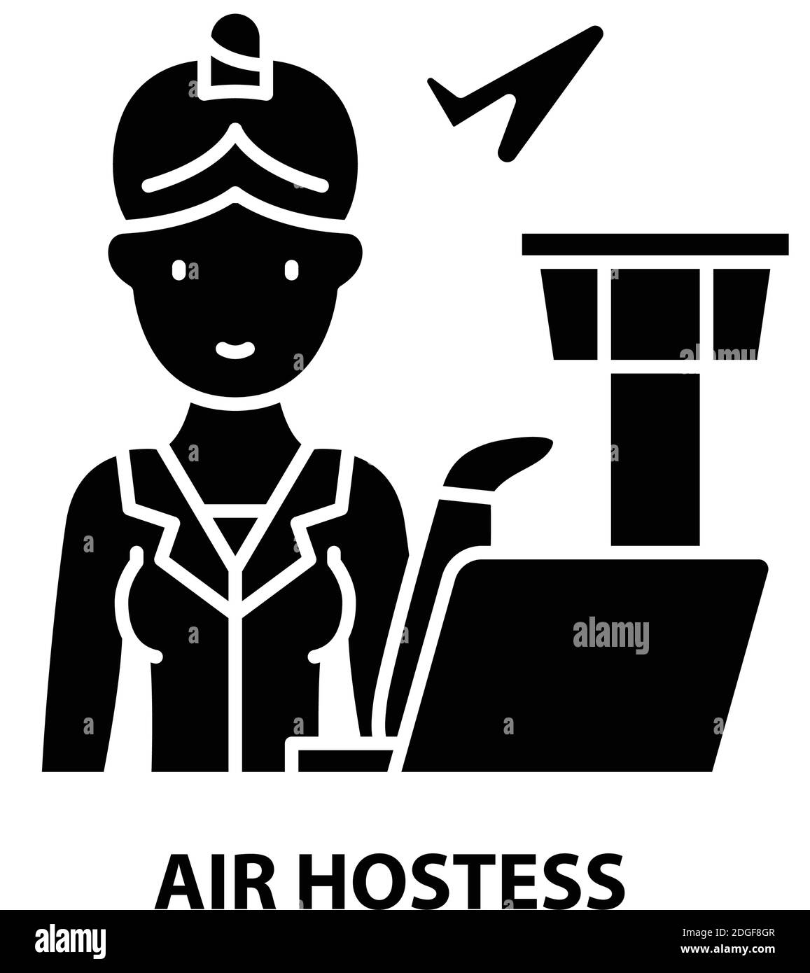 Air Hostess Zeichen Symbol, schwarz Vektor-Zeichen mit editierbaren Striche, Konzept Illustration Stock Vektor